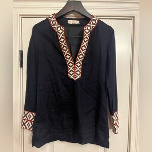 Tory Burch Embroidered Black Tunic Top